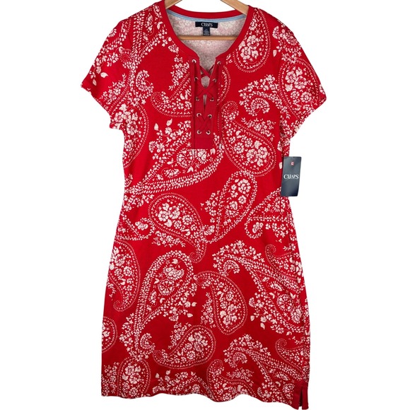 Chaps Dresses & Skirts - NWT Chaps Dress Bandana Print Red L Tie Front Short Sleeve Casual Fourth of July